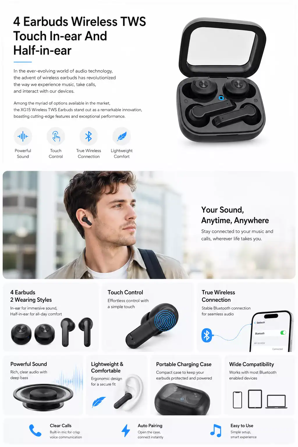 4 Earbuds Wireless TWS Touch In-ear And Half-in-ear