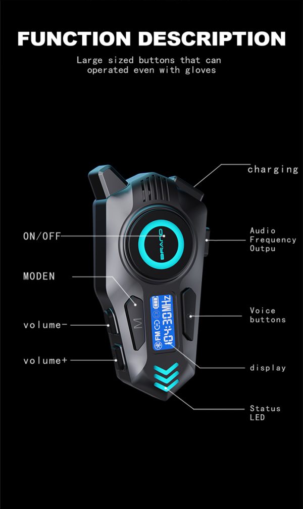 Helmet Bluetooth Headset with FM and Turn Signals