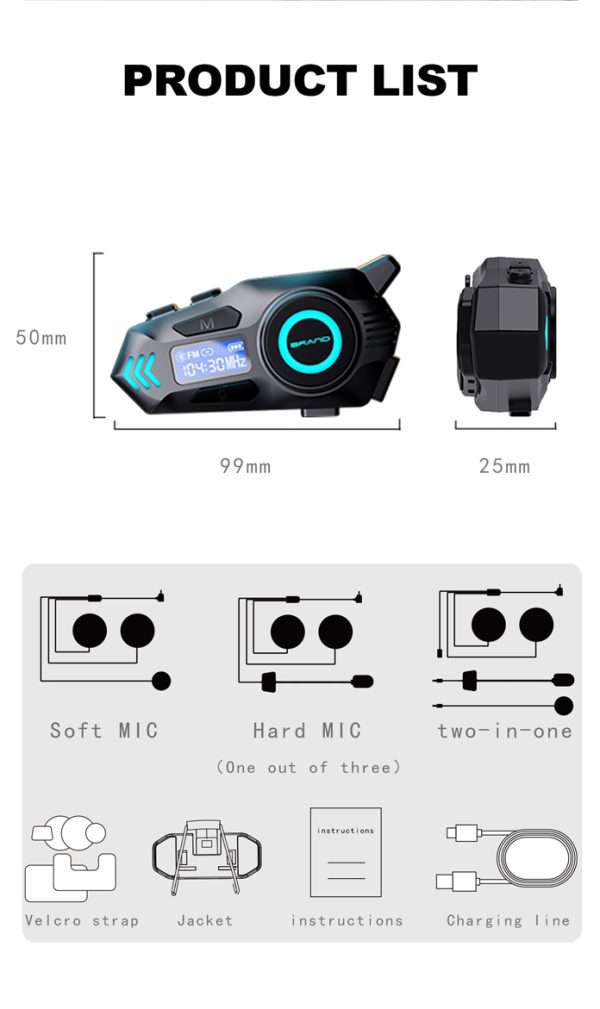 Helmet Bluetooth Headset with FM and Turn Signals