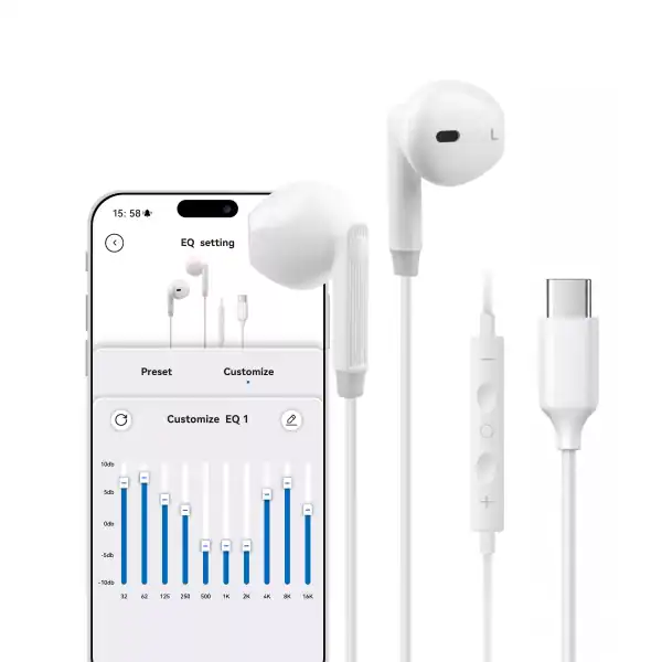 Smart App-Controlled USB-C Wired half-in-ear earphones
